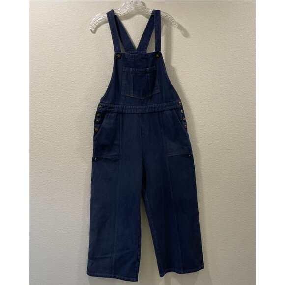 FRNCH Paris RARE FIND Bib Overalls Flat Wale Denim Corduroy, Navy Blue - L - Picture 1 of 13